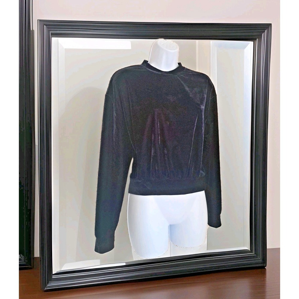 Dark Blue Velvet Popover Top M Long Sleeve‎ Zaful Sweatshirt Mock Neck Cropped